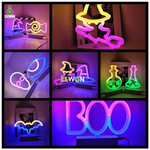 Halloween Decoratie LED Neon Sign Light Indoor Night Tafellamp met batterij of USB-aangedreven voor Party Home Room207o