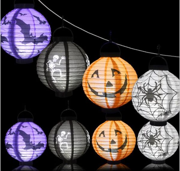 Décoration d'Halloween LED papier citrouille lumière lanterne suspendue lampe accessoires d'Halloween fournitures de fête en plein air bar illuminé lanternes de crâne