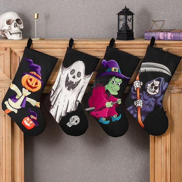 Chaussettes de décoration d'halloween avec crâne imprimé fantôme, sac cadeau, décor de scène d'horreur, pendentifs, fournitures de fête, événement