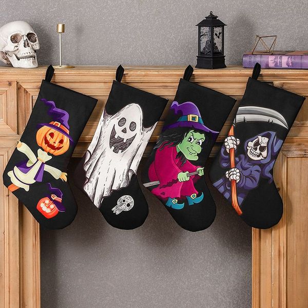 Halloween Décoration Chaussettes Avec Crâne Fantôme Imprimer Cadeau Sac Horreur Scène Décor Chaussette Pendentifs Événement Fête Fournitures RRB15596