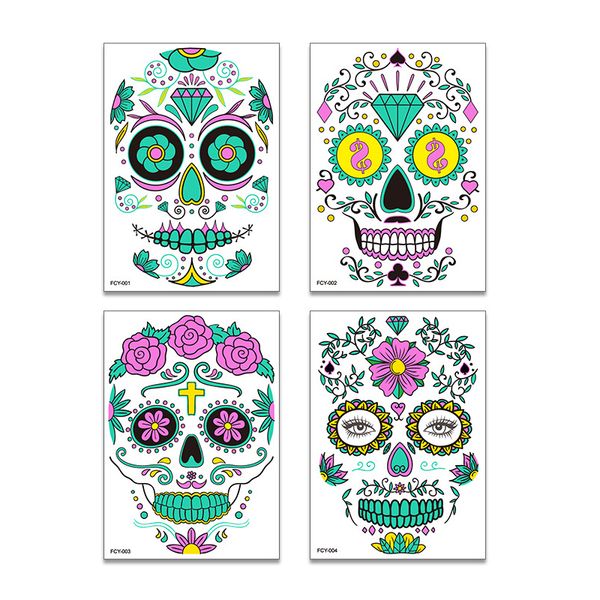 Pegatinas de decoración de Halloween, pegatina luminosa, pegatinas de tatuaje de Calavera, suministros divertidos de carnaval, 4 estilos