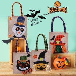 Décorations d'halloween, sac cadeau créatif de sorcière citrouille de dessin animé, robe de fête pour enfants, sac de bonbons en lin