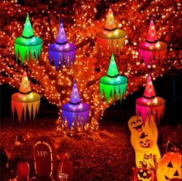 Décorations d'Halloween suspendues chapeau de sorcière lumineux LED à piles pour porche extérieur cour d'arbre XBJK21082821654