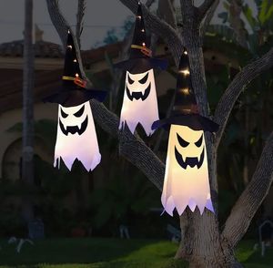 Halloween-decoraties, buitendecoratie Hangend verlicht gloeiend spook Heksenhoed Halloween-decoraties Binnen Buiten Ornamenten Opruiming Halloween-feestlicht