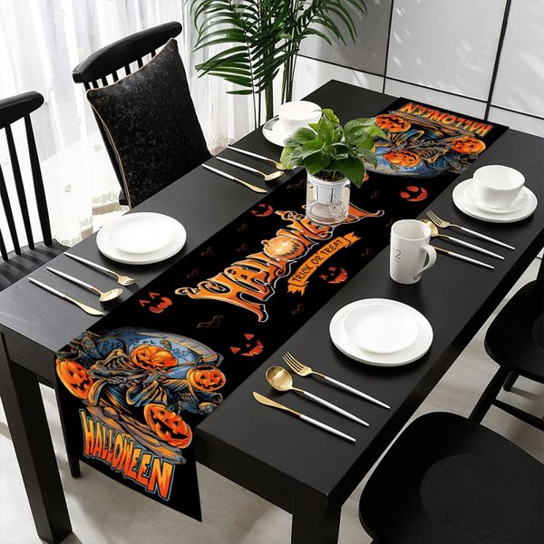 Halloween Decorations Table Runner For Home Pumpkin Bat Flag Flag Cascoth Room Halloween House Horror Party Frey Decor