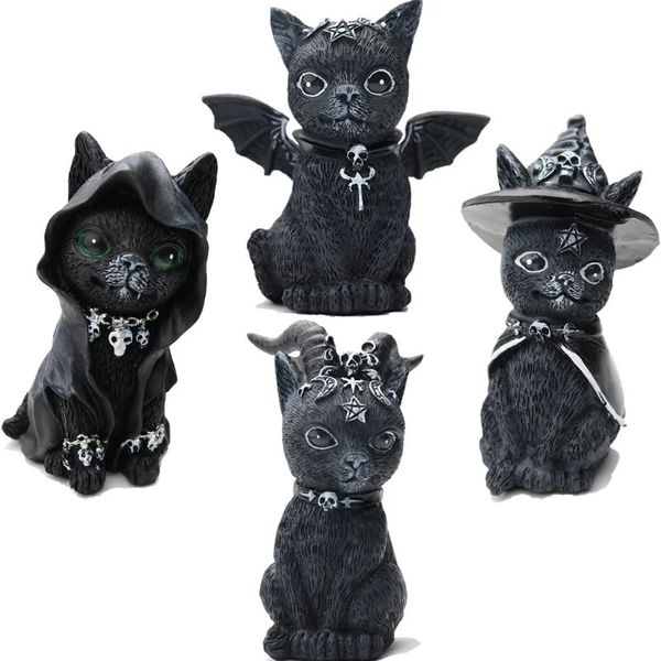 Halloween décorative Figurine Garden Sculpture de chat Sculpture Gothic Kitten Statue Black Magic Cat Chowl Wizard Cute Migne Miniature 231222