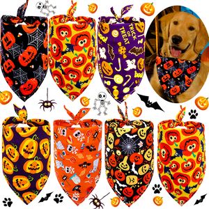 Halloween Dog Bandanas Dog Apparel Soft and Breathable Adjustable Pumpkin Patterns Printing Pet Kerchief Pets Scarf for Small to Large Dogs Puppy Cat Medium A377