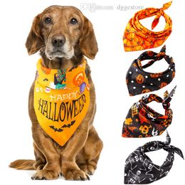 Halloween Dogs Bandanas Dog Apparel Omkeerbaar dubbele dek Pet sjaal Pompoen huisdierhals