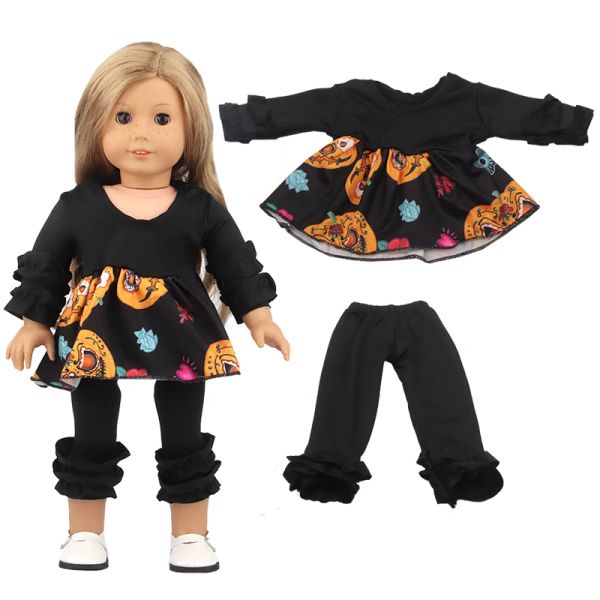 Halloween Doll Clothes Suit pour 18 pouces American Doll Pupkin Doll Pyjamas tenue pour 43 cm bébé né nouveau, Og Girl Doll Toy Gift
