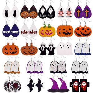 Boucles d'oreilles Halloween créatives citrouille chauve-souris fantôme crâne paillettes imprimer Simple boucle d'oreille en forme de larme Vintage mode bijoux fête cadeau décorations 496