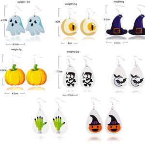 Halloween oorbellen sieraden Ghost Pumpkin Skull Drop Earring Leren Teardrop Earr Ring Mode Gift voor Meisjes 8 Designs YFA2627