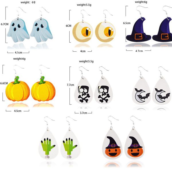 Pendientes de Halloween Joyería Fantasma Calabaza Calavera Pendiente de gota Anillo de pendiente de lágrima de cuero Regalo de moda para niñas 8 diseños YFA2627