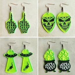 Boucles d'oreilles Halloween, squelette, poêle à sorcière d'OVNI étranger, boucles d'oreilles en acrylique fluorescente