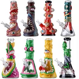 Narguilés de style oeil d'Halloween 11 pouces Big Bongs Bécher en verre de 7 mm d'épaisseur Bong Tuyaux d'eau de poulpe Tube droit Huile Dab Rigs Joint de 18 mm avec tige descendante diffuse