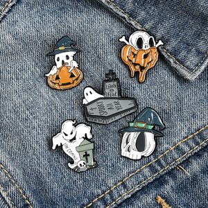 Pin esmaltado de recuerdo de Halloween, broche de ataúd con calavera, calabaza, fantasma, bolso, Pin de solapa, insignia gótica, regalo de joyería Boo para amigos