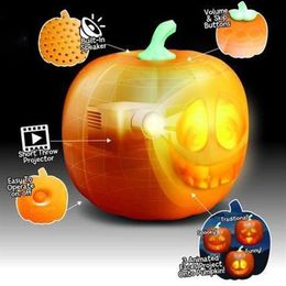 Halloween Flash parlant animé LED citrouille jouet lampe de Projection pour la fête à la maison lanterne décor accessoires goutte Y201006199U