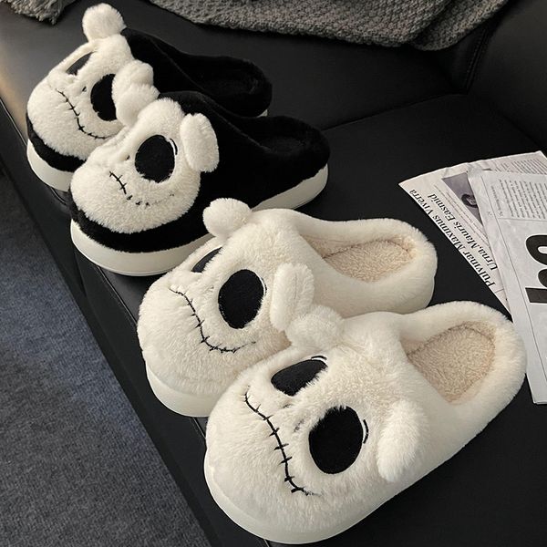 Halloween Slippers duveteuse Cotton Slipper Femmes Man Homme d'hiver Home Skull mignon Funny Couple Outdoor Fashion Designers Chaussures