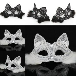 Halloween Fox Kant Masker Party Dance Festival Prinses Sexy Kat Masker Zwart-witte kleur is optioneel FP16