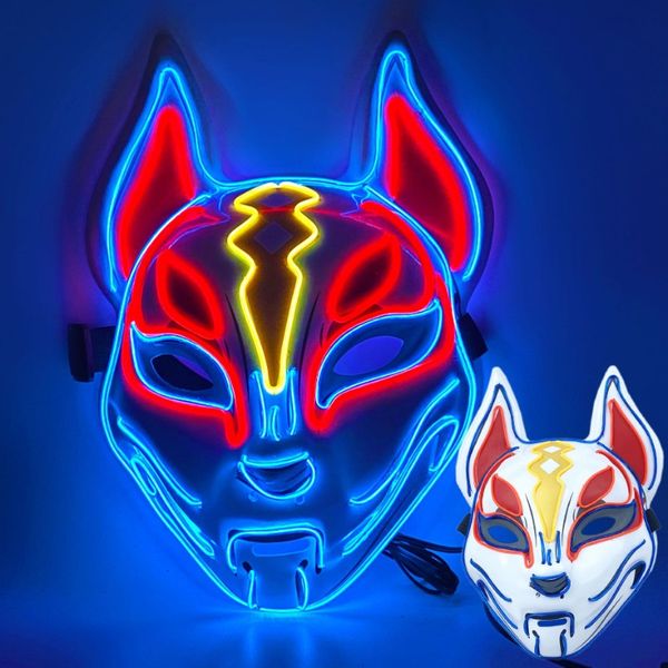 Máscara de zorro de Halloween Fiesta de cosplay Máscara de resplandor LED Máscara de zorro de anime japonés Luz de neón colorida Máscara EL Resplandor en la oscuridad Accesorios de club FY0276 JY26