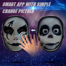 Halloween Full-Color LED Face-Changing Glowing Mask App Control DIY Shining Mask voor Ball Festival DJ Party Kerstmasker 211216