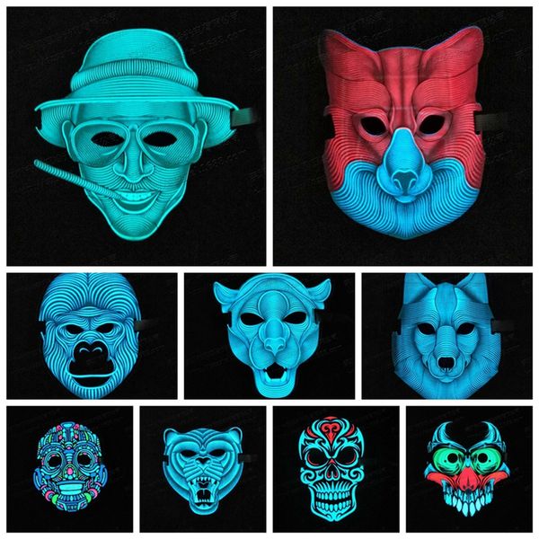 Halloween visage complet masque de danse voix LED contrôle partie masques mascarade 3D animaux masques c810
