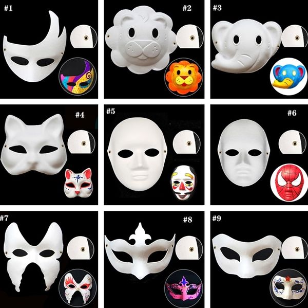 Halloween Masques Complets DIY Peint À La Main Pulpe Plâtre Couvert De Papier Mâché Masque Blanc Masques De Mascarade Blanc Masque De Fête Plaine ZC359