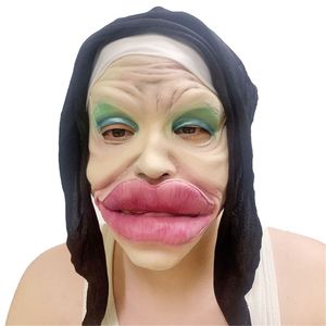 Máscara de cara fea y divertida de Halloween, labios grandes y gruesos, Sexy, Cosplay de cara completa, accesorios para trucos