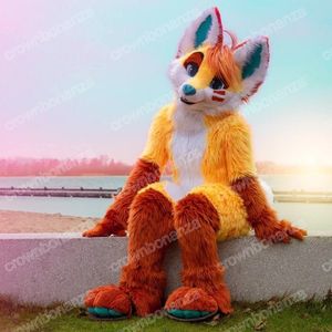 Halloween Fursuit Husky Fox Dog Mascot Disfraces Personaje de dibujos animados Traje Traje de Navidad Fiesta al aire libre Traje Adulto Tamaño Ropa de publicidad promocional