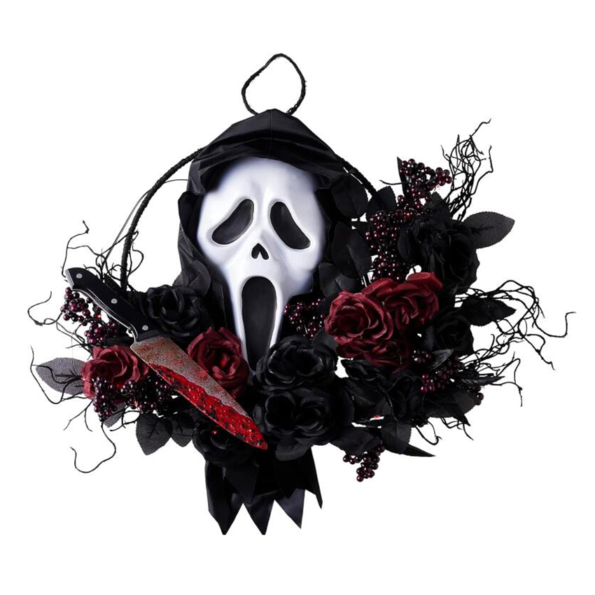 Ghirlanda slasher con faccia di fantasma di Halloween con licenza ufficiale Home D cor Horror D cor