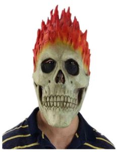 Halloween Ghost Rider Mask Flame Skull Skeleton Red Flame Fire Horror Ghost Full Face Latex Masks Party Cosplay Costume accessoires T2201797000