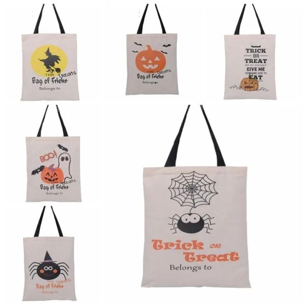 Sacs-cadeaux Halloween Grands sacs à main en toile en coton 6 styles Pumpkin Devil Spider imprimé Halloween Candy Sacages cadeaux Sacs de livraison rapide CPA4639 1011