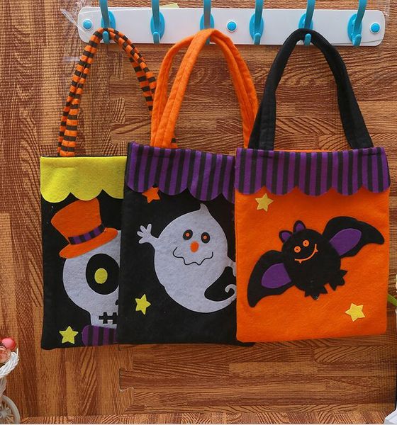 Emballage de boîte-cadeau d'halloween, sac à bonbons, sacs de décoration de fête, citrouille crâne chat sorcière, sac à main en lin
