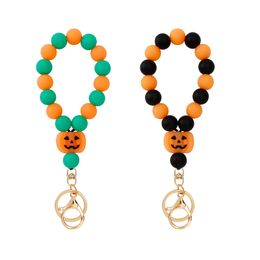 Cadeau d'Halloween Tête de Citrouille Silicone Perlé Porte-clés Poignet Lumineux Porte-clés Bracelet Porte-clés Porte-clés