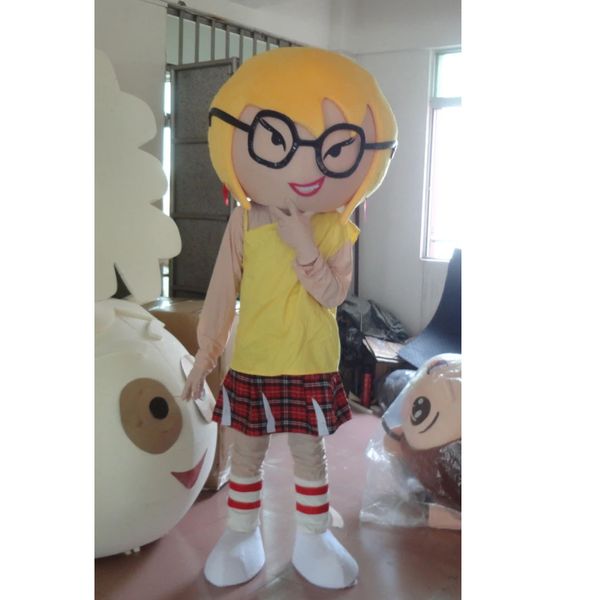 Halloween Fille avec des lunettes Costume de mascotte Dessin animé en peluche Personnage de thème Anime Taille adulte Carnaval de Noël Fête d'anniversaire Tenue fantaisie