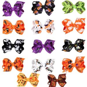 Halloween meisjes haarspeld cartoon afdrukken strik kinderhaaraccessoires haarspeld sieraden groothandel