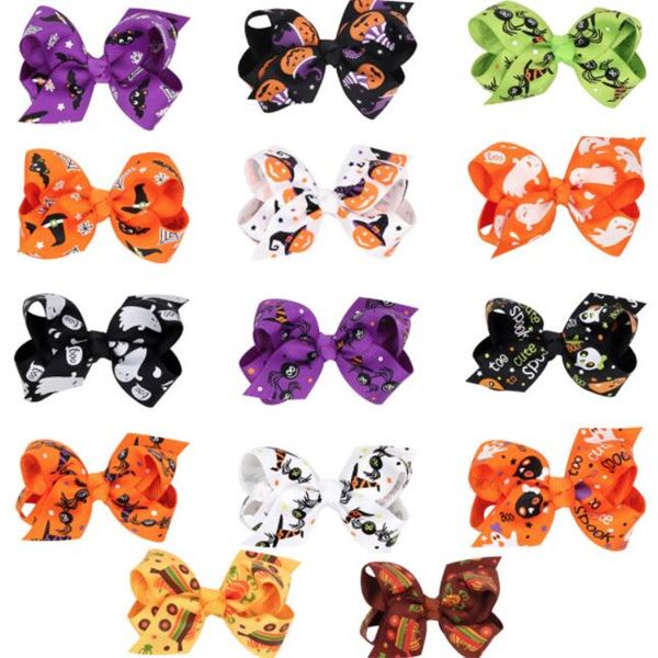 Épingle à cheveux d'Halloween pour filles, nœud imprimé de dessin animé, accessoires pour cheveux d'enfants, bijoux, vente en gros