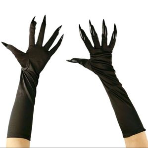 Halloween-handschoenen Lange klauw Aankleedhandschoenen Zwarte lange nagels Zwart Cosplay Gothic Heks Eng Festival Grappig kostuumhandschoenen