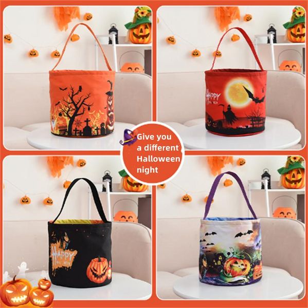 Halloween Glow Basket Pumpkin Bag With Light props Gift Wrap 9.4x9.4inch Enfants Poignée Bonbons Sacs Ghost Festival portable seau décoration