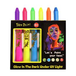 Halloween Glow Pop In Dark Gezicht Zwart Licht Verf UV Neon Gezicht Lichaamsverf Krijt Kit Fluorescerende Make-up Marker Kerst 6 stks/set