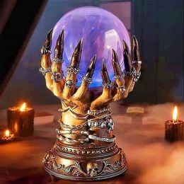 Halloween Gloeiende Kristallen Bol Magische Creatieve Heks Handen Nachtlampje Lamp Schedel Vingers Plasma Decoraties 220211266z