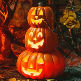 Decoración de calabaza brillante para Halloween, decoración de calabaza con luz LED de Triple capa alimentada por batería, decoraciones de fiesta en casa con tema de Festival