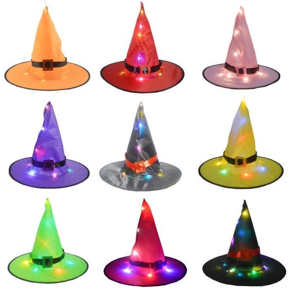 Chapeau de sorcières rougeoyantes d'Halloween avec lumière LED Suspension extérieure Arbre Chapeaux rougeoyants Décoration de fête à la maison Cosplay Costume Props SN6810