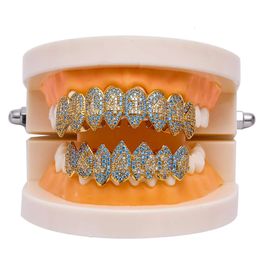 Halloween Golden Silver Color Iced Out 1414 Gold Grillz Crystal Jewelry Accessoires Top Bottom Grills dents Bijoux Hip Hop Vampire Jewel