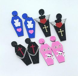Halloween gótico encantador 4 pendientes colgantes de ataúd para mujeres accesorios de icono de moda de joyería acrílica 6013217