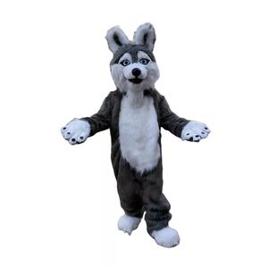 Halloween gris longue fourrure Husky chien mascotte Costume poilu loup marionnette couvre-chef fourrure renard Anime déguisements défilé costumes Set274e
