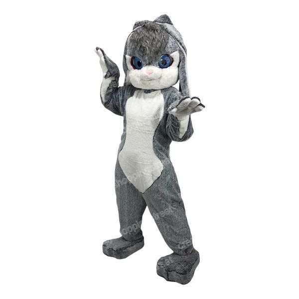 Disfraz de mascota de conejo de pelo largo gris de Halloween Personaje temático de anime de dibujos animados de calidad superior Adultos Tamaño Carnaval de Navidad Fiesta de cumpleaños Traje al aire libre