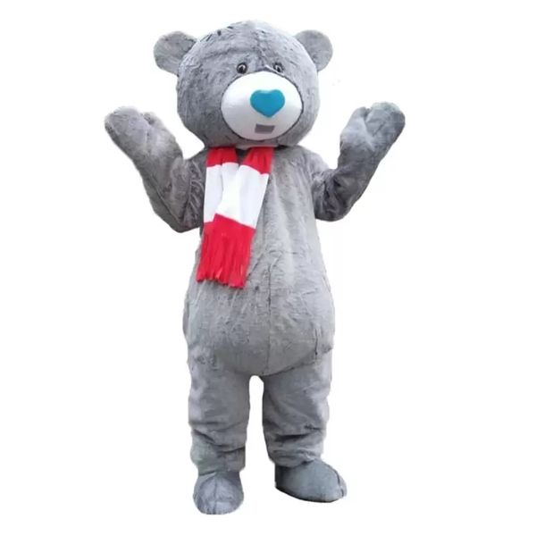 Costume de mascotte d'ours en peluche gris d'Halloween de qualité supérieure Personnalisez le personnage de thème d'anime de dessin animé Taille adulte Déguisement de carnaval de Noël