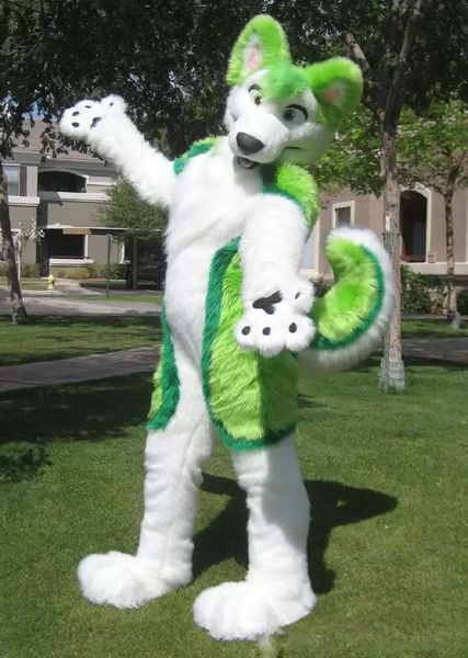 Halloween Green Husky Fursuit Dog Fox Mascot Costume Halloween Christmas Fancy Party Personaje de dibujos animados Traje Adulto Mujeres Hombres Vestido Carnaval Unisex Adultos