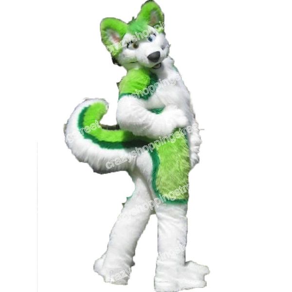 Disfraz de mascota de husky verde de Halloween Personaje de tema de animal de dibujos animados Fiesta de carnaval de Navidad Disfraces de lujo Traje de exterior de tamaño adulto