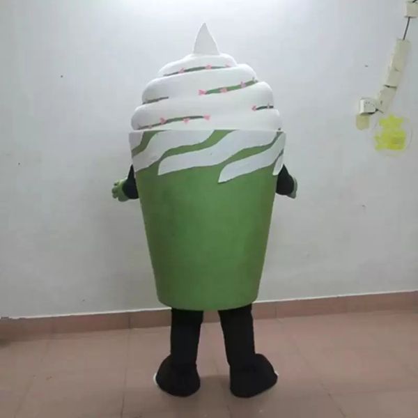 Costumes de mascotte de crème glacée verte d'Halloween Robe de soirée fantaisie de Noël Costume de personnage de bande dessinée Costume Adultes Taille Carnaval Pâques Publicité Thème Vêtements